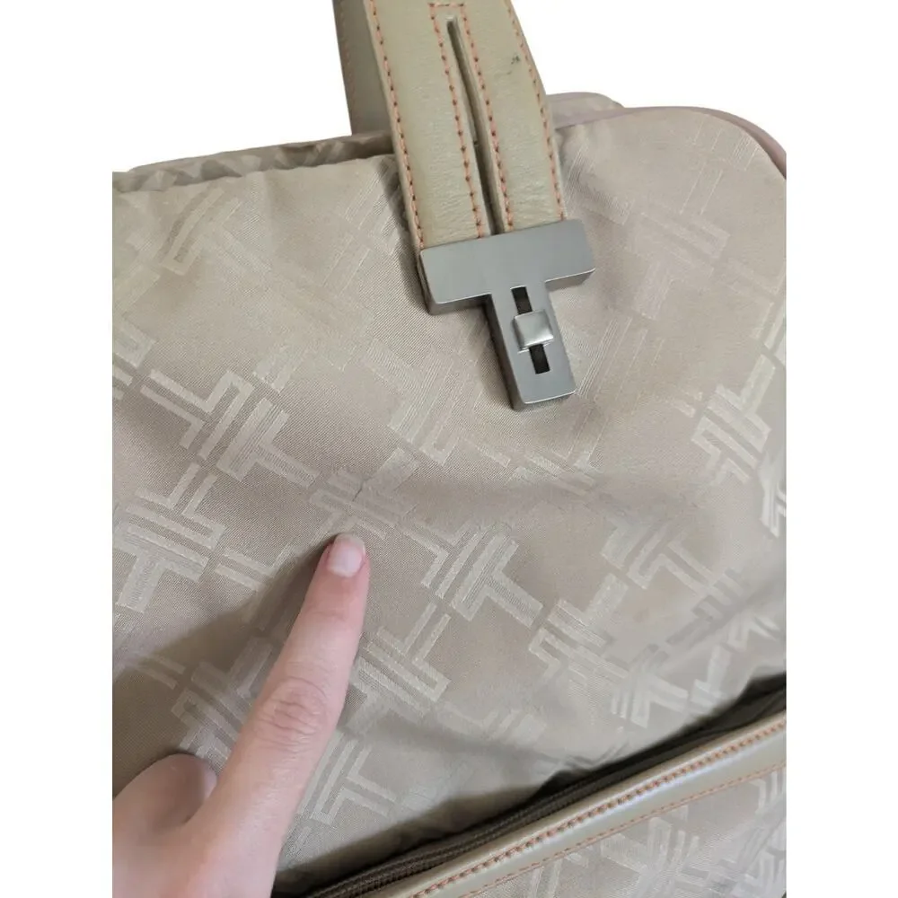TUMI Signature Collection Logo Nylon Weekender Carry On Duffle Travel Bag Beige